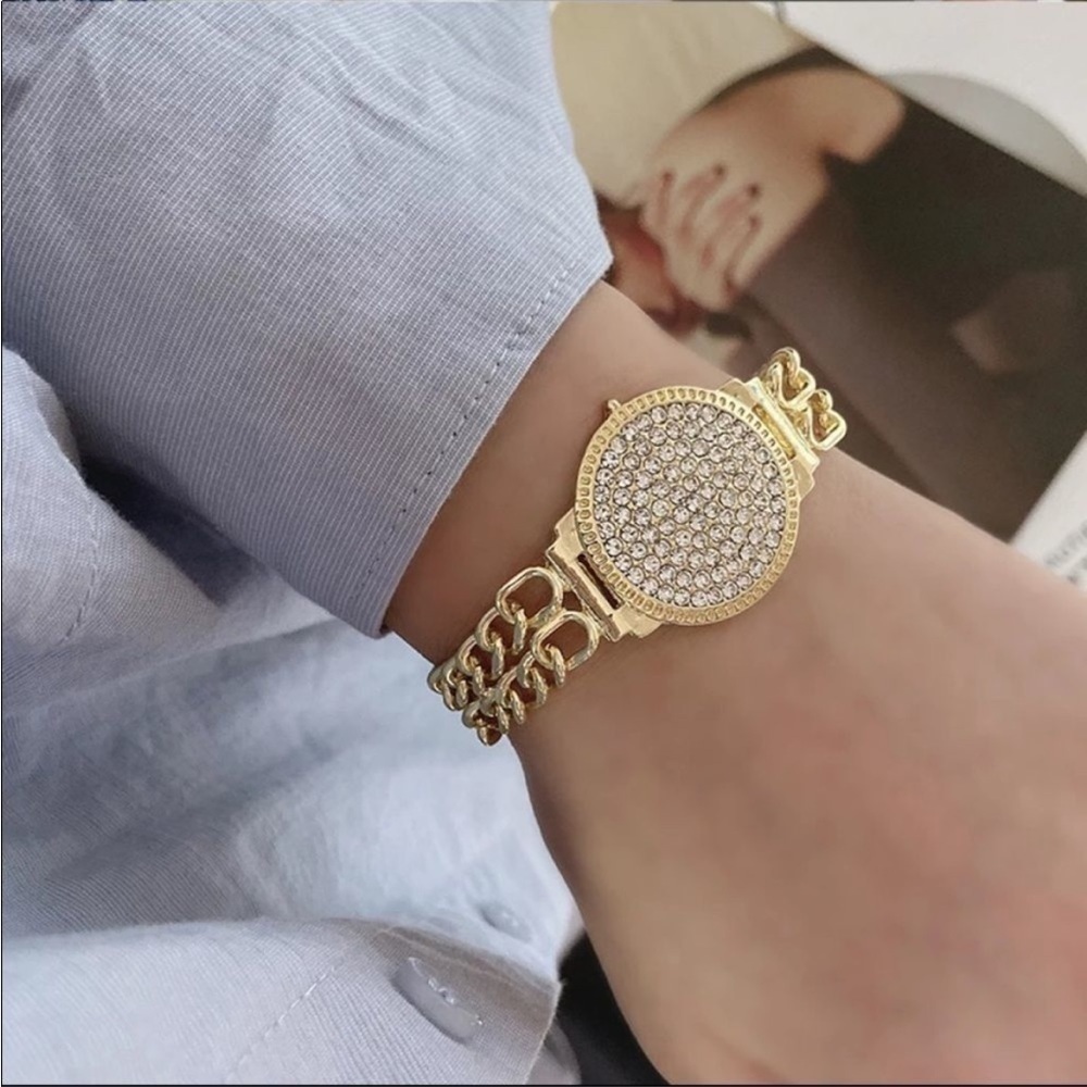 New Gold Bold Face Pave Crystal Bracelet